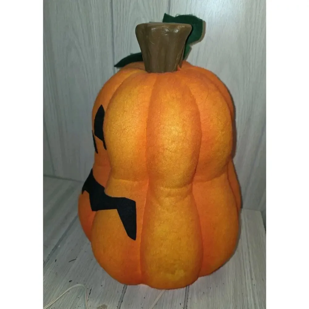 Vtg. 1997 Lighted Halloween Indoor Felt Blow Mold Pumpkin Jack O Lantern Read